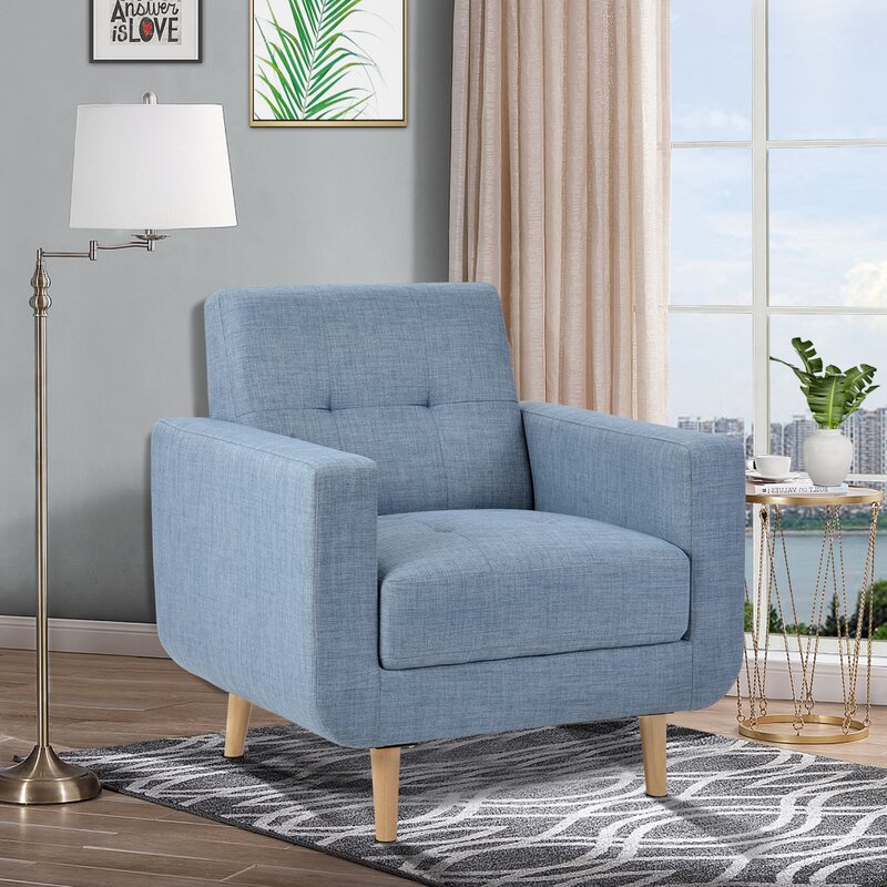 Oliver Single Sofa, Modern Linen Fabric Armchair Accent Chair